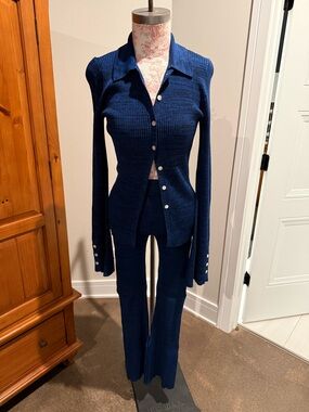 Ribbed Button-Front Jumpsuit in Navy